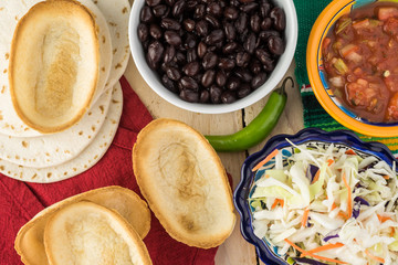Ingredients for taco boats with black beans and vegetables.