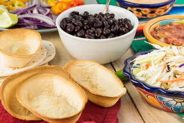 Ingredients for taco boats with black beans and vegetables.