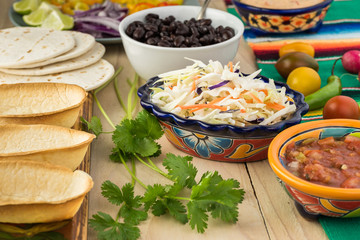Ingredients for taco boats with black beans and vegetables.