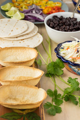 Ingredients for taco boats with black beans and vegetables.