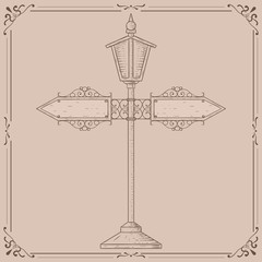 Vintage lamp post. Hand drawn sketch