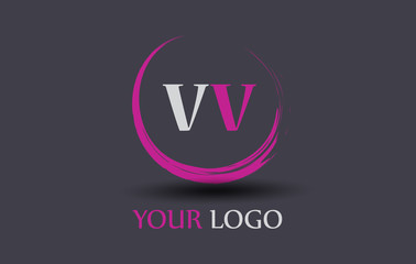 VV Letter Logo Circular Purple Splash Brush Concept.