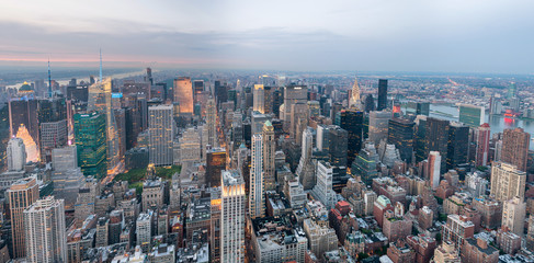 NEW YORK CITY - JUNE 2013: Panoramic view of Manhattan, aerial view. New York attracts 50 million...