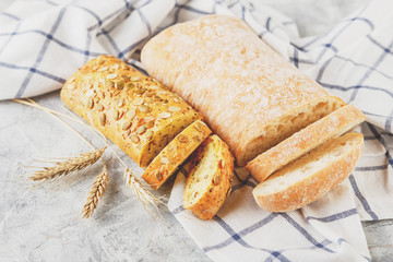 Ciabatta and small baguette with ears