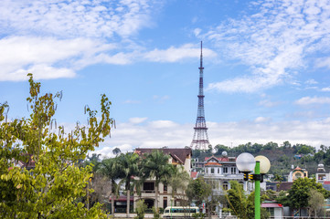 Fototapeta premium Thuy Son Lake and city view, Lai Chau, Vietnam