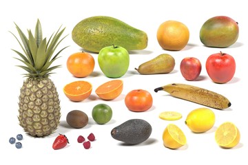 realistic 3d render of fruit collection