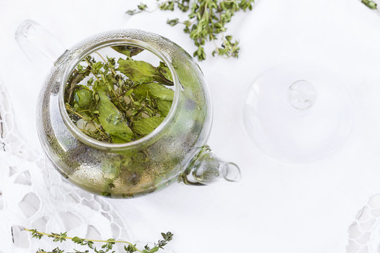 herbal tea with mint and thyme