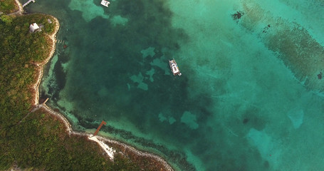 Top View of Catamaran on a Coral Reef in Bahamas	