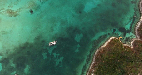 Top View of Catamaran on a Coral Reef in Bahamas	