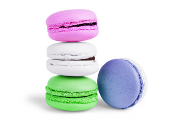 Cake macaron or macaroon isolated on white background, sweet and colorful dessert