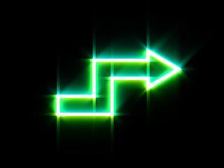 Glowing arrow on black background. Digital illustration.