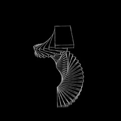 Spiral staircase. Isolated on black background. Sketch illustration.