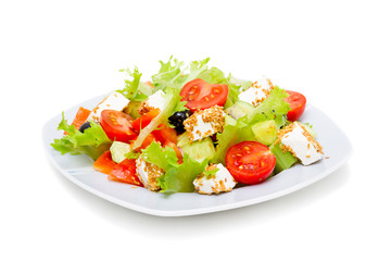 Greek Salad - Feta Cheese, Olive and Vegetables, isolated on white