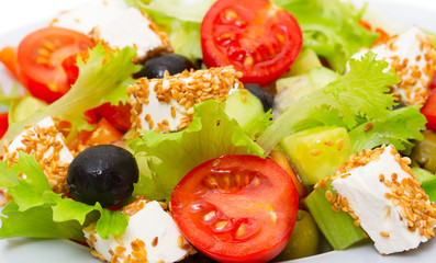 Greek Salad - Feta Cheese, Olive and Vegetables close up