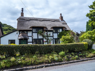 Fototapeta na wymiar Black and White Thatched Cottage in the Cheshire Countryside near Alderley Edge England. 