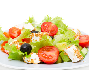 Greek Salad - Feta Cheese, Olive and Vegetables close up