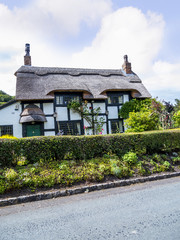 Black and White Thatched Cottage in the Cheshire Countryside near Alderley Edge England. 