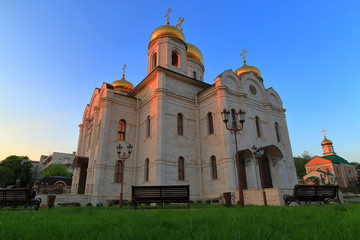 Spassky Cathedral in Pyatigorsk at sunset. Russia