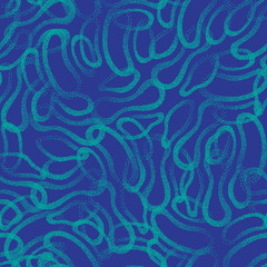 Naklejka na ściany i meble Vector Abstract Stippled Weird Hipster Seamless Pattern. Handmade Tileable Geometric Dotted Grunge Turquoise and Blue Solid Simple Background. Bizarre Art Illustration