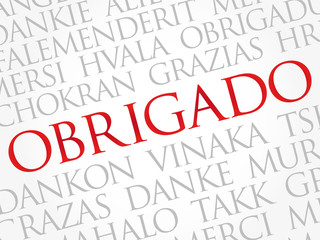 Obrigado (Thank You in Portuguese) Word Cloud background, all languages, multilingual for education or thanksgiving day