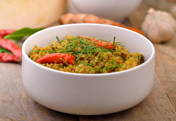 Spicy pork with herb,Thais cuisine