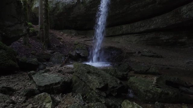 Chute du Bief - small stream - Le Doubs- Goumois  &mdash;waterfall- panning up to sky