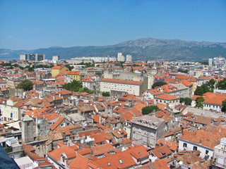 Fototapeta na wymiar View of Split from the top of the Bell Tower near Diocletian’s Palace.
