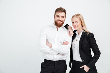 Colleagues business team standing over white background