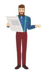 Hipster with newspaper gesturing