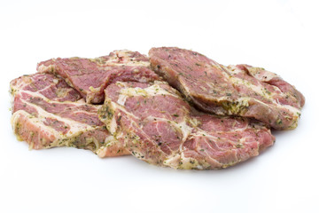 Pork chop, marinated. Isolated on the white background.