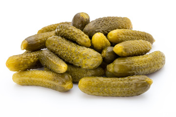 Marinated pickled cucumbers isolated on the white.