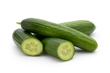 Eco cucumber on white background. Fresh vegetables.