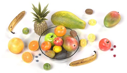 realistic 3d render of fruit collection