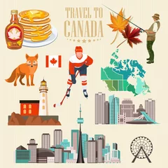 Fotobehang Canada. Canadian vector illustration. Travel postcard. © Tatsiana Tsyhanova