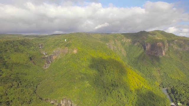 4K UHD Top down aerial video of Tamarin Falls Waterfall (Seven Cascades) - Mauritius, Curepipe, near Black River Gorge National Park