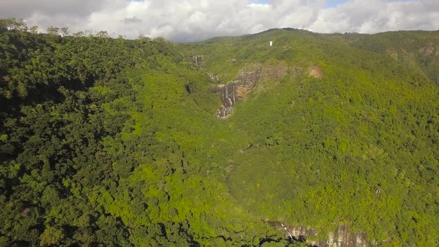 4K UHD Top down aerial video of Tamarin Falls Waterfall (Seven Cascades) - Mauritius, Curepipe, near Black River Gorge National Park