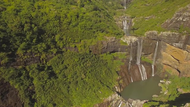 4K UHD Top down aerial video of Tamarin Falls Waterfall (Seven Cascades) - Mauritius, Curepipe, near Black River Gorge National Park