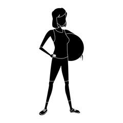 silhouette sport girl fitball athletic image vector illustration