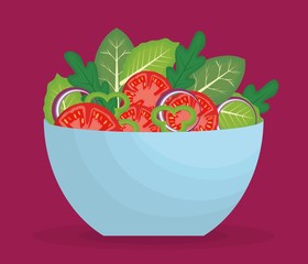 bowl with vegetables salad icon over purple background. colorful design. vector illustration