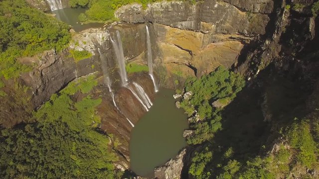 4K UHD Top down aerial video of Tamarin Falls Waterfall (Seven Cascades) - Mauritius, Curepipe, near Black River Gorge National Park