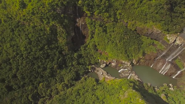 4K UHD Top down aerial video of Tamarin Falls Waterfall (Seven Cascades) - Mauritius, Curepipe, near Black River Gorge National Park