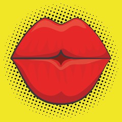 sensual red lips icon over yellow background. colorful design. vector illustration