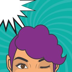 pop art woman with burst icon over turquoise background. colorful design. vector illustration