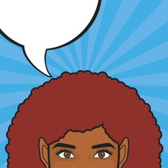 pop art woman with speech bubble icon over blue background. colorful design. vector illustration
