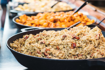 Traditional national czech street food at winter fair.