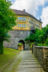 Steep stairway leading to the old town of the austrian city bregenz.