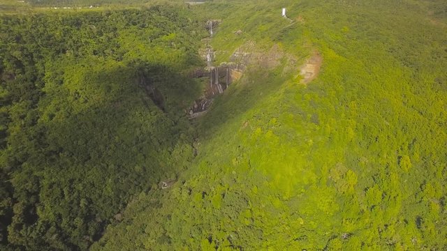 4K UHD Top down aerial video of Tamarin Falls Waterfall (Seven Cascades) - Mauritius, Curepipe, near Black River Gorge National Park