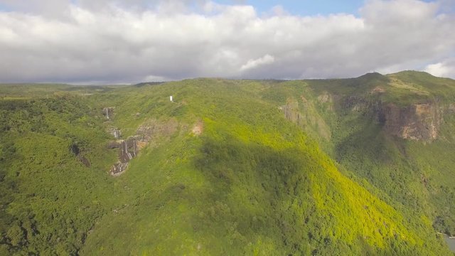 4K UHD Top down aerial video of Tamarin Falls Waterfall (Seven Cascades) - Mauritius, Curepipe, near Black River Gorge National Park