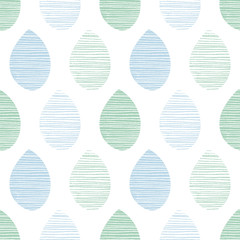 Seamless nature vector pattern. Blue and green leaves with lines on white background. Hand drawn fabric ornament