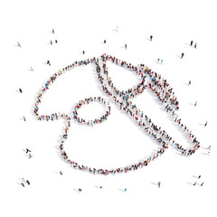 People walking in palette .3D illustration. 3D rendering.